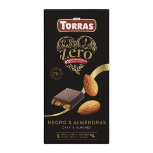 Чорний шоколад з 72% какао та мигдалем Zero, 150 г, Torras