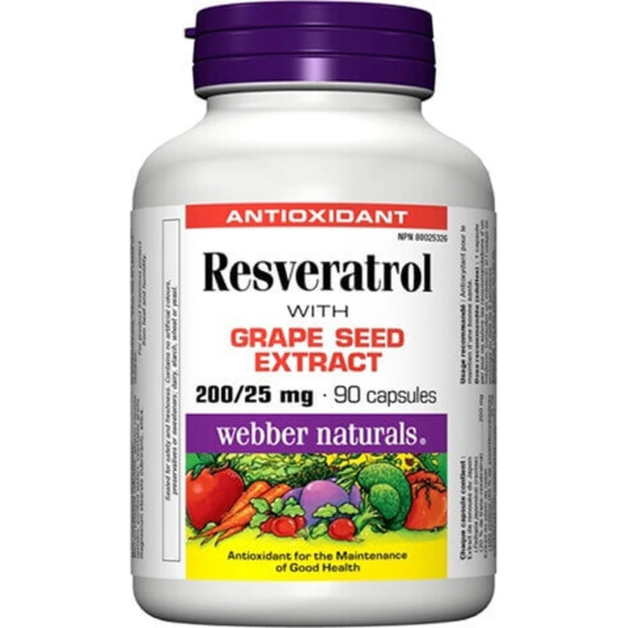 WEBBER NATURALS Ресвератрол 200 мг 1×90 капсул, дієтична добавка: ціни та характеристики