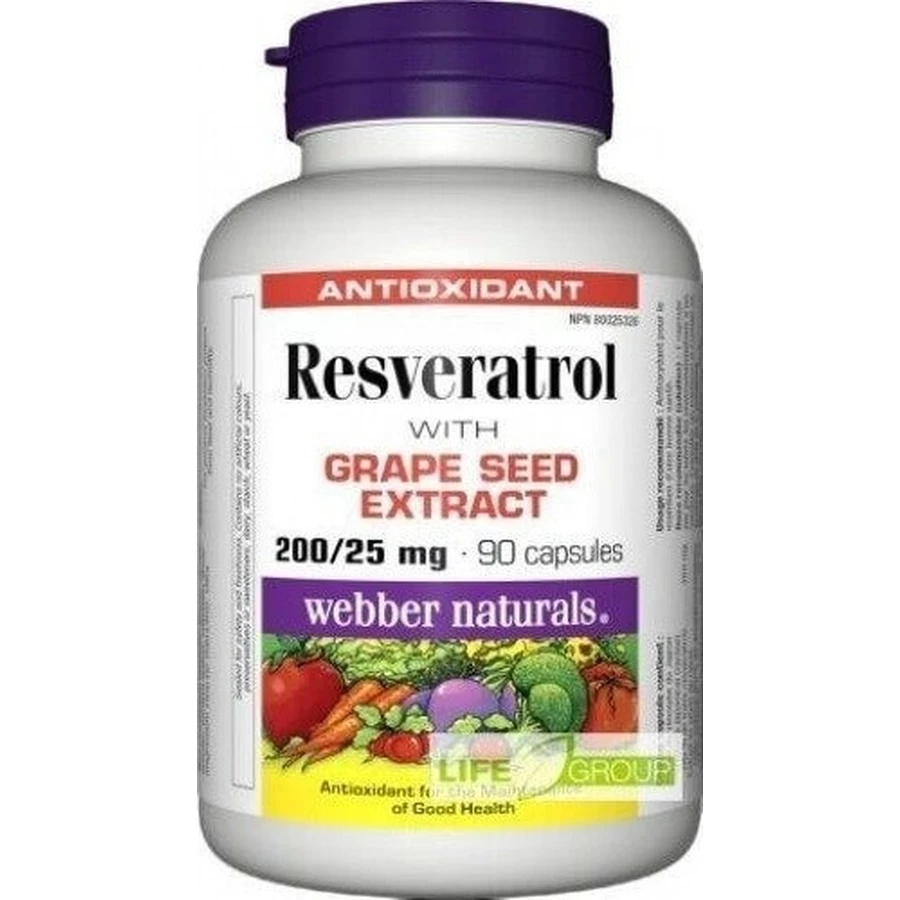 WEBBER NATURALS Ресвератрол 200 мг 1×90 капсул, дієтична добавка: ціни та характеристики