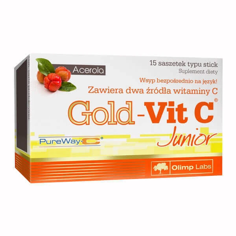 Olimp Gold-Vit C Junior, малиновий смак, 15 пакетиків: ціни та характеристики