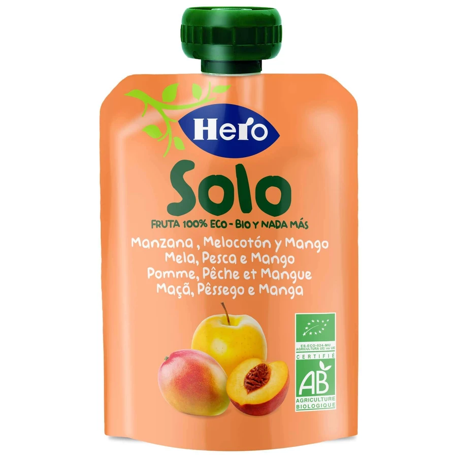 Органические снеки с яблоком, персиком и манго, +4 месяца, 100 г, Hero Solo: цены и характеристики
