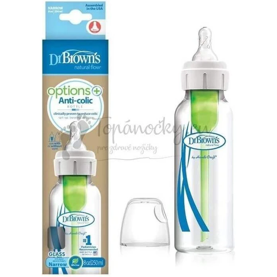 Dr.BROWN'S BABY BOTTLE OPTIONS+ 250 мл 1×1 шт, вузька, 0M+, антиколікова, пластик, біла: ціни та характеристики