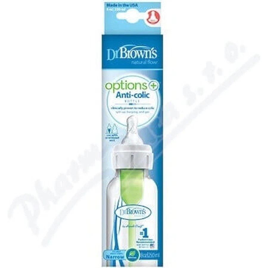 Dr.BROWN'S BABY BOTTLE OPTIONS+ 250 мл 1×1 шт, вузька, 0M+, антиколікова, пластик, біла: ціни та характеристики