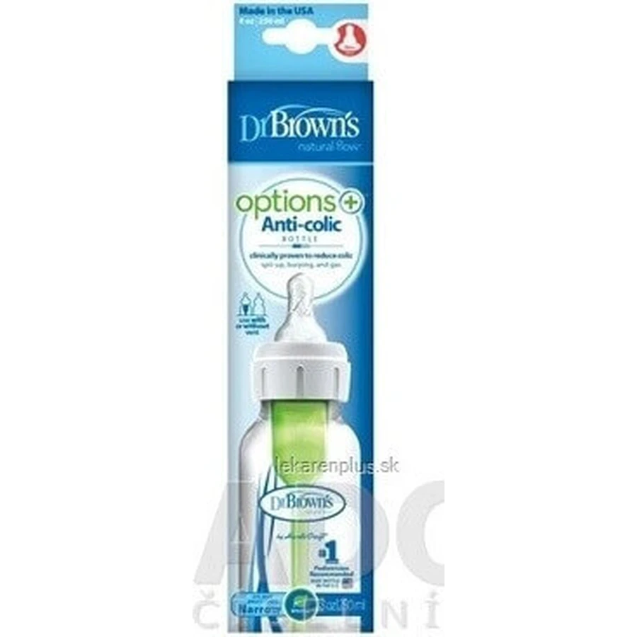 Dr.BROWN'S BABY BOTTLE OPTIONS+ 250 мл 1×1 шт, вузька, 0M+, антиколікова, пластик, біла: ціни та характеристики