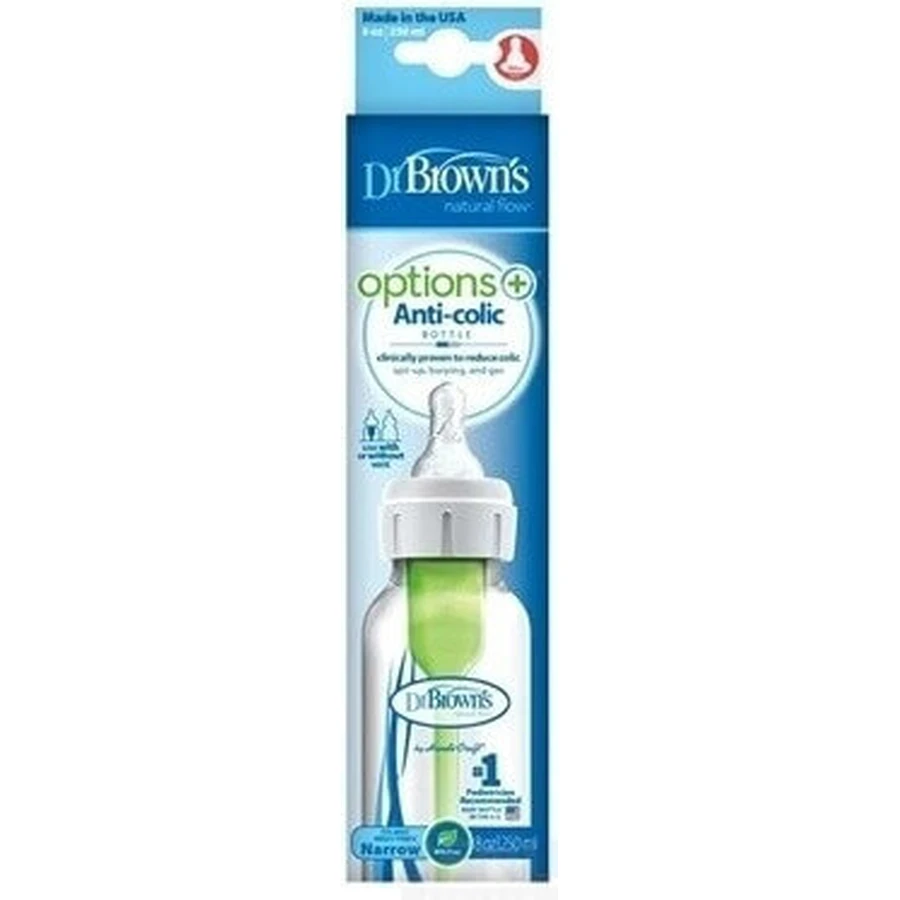 Dr.BROWN'S BABY BOTTLE OPTIONS+ 250 мл 1×1 шт, вузька, 0M+, антиколікова, пластик, біла: ціни та характеристики