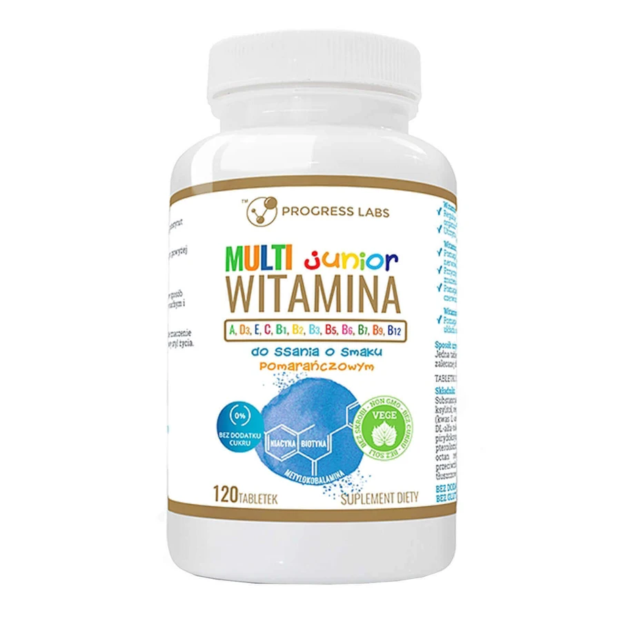 Progress Labs Multivitamin Junior, с апельсиновым вкусом, 120 пастилок Нарушенная упаковка: цены и характеристики