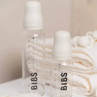 Пляшечка Bibs Baby Glass Bottle, скляна з гумовою соскою з повільним потоком, слонова кістка, від народження, 225 мл
