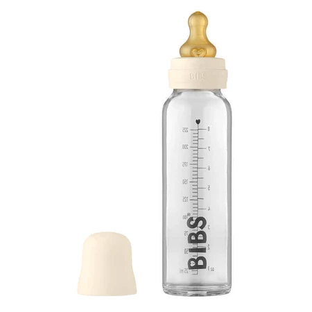 Пляшечка Bibs Baby Glass Bottle, скляна з гумовою соскою з повільним потоком, слонова кістка, від народження, 225 мл: ціни та характеристики