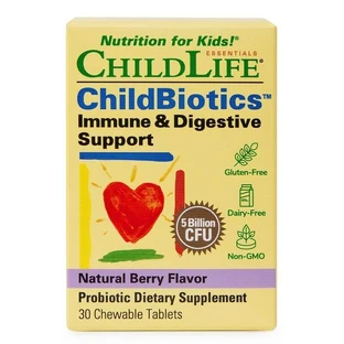Добавка для баланса кишечной флоры и поддержки иммунной системы ChildBiotics Immune and Digestive Support Childlife Essentials, 30 жевательных таблеток, Secom