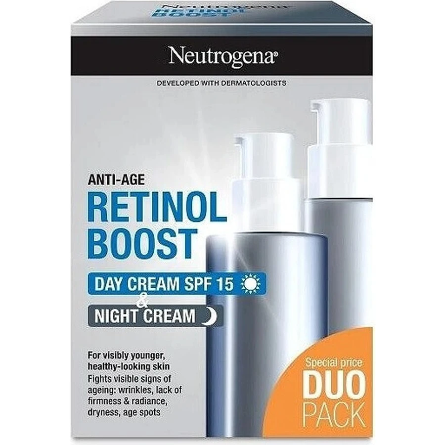 NEUTROGENA® Retinol Boost DUOPack денний антивіковий крем SPF15 + нічний крем 2х50мл 2×50мл, антивіковий крем: ціни та характеристики