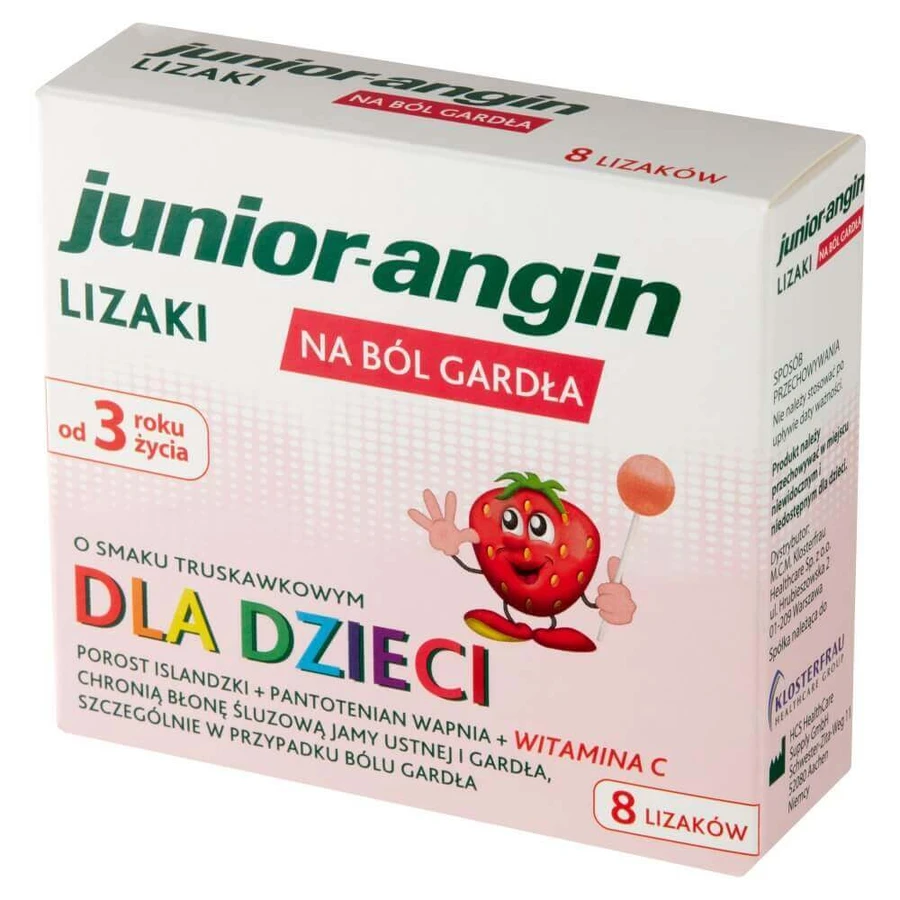 Юніор-ангін Klosterfrau Junior-angin зі смаком полуниці, для дітей з 3 років льодяники, 8 шт: ціни та характеристики