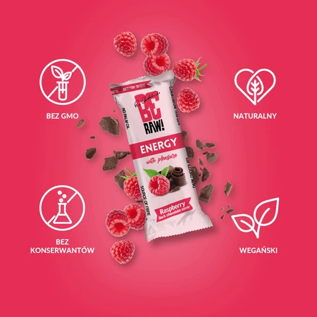 Батончик BeRAW! Energy Raspberry, енергетичний, 40 г: ціни та характеристики