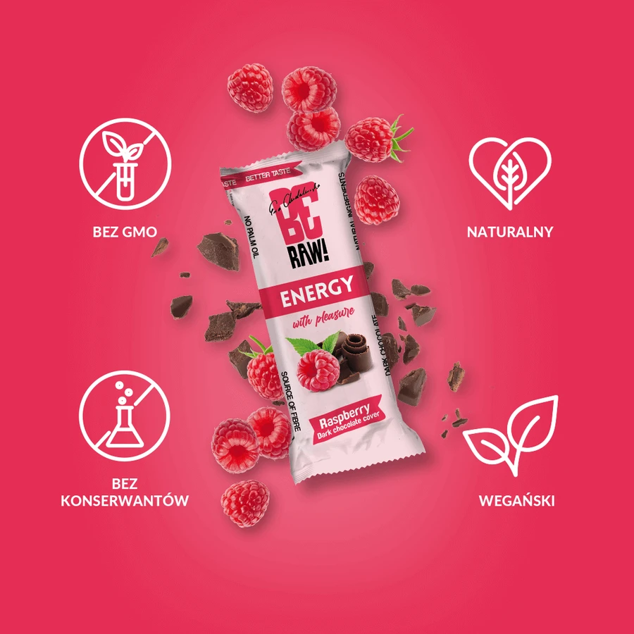 Батончик BeRAW! Energy Raspberry, енергетичний, 40 г: ціни та характеристики