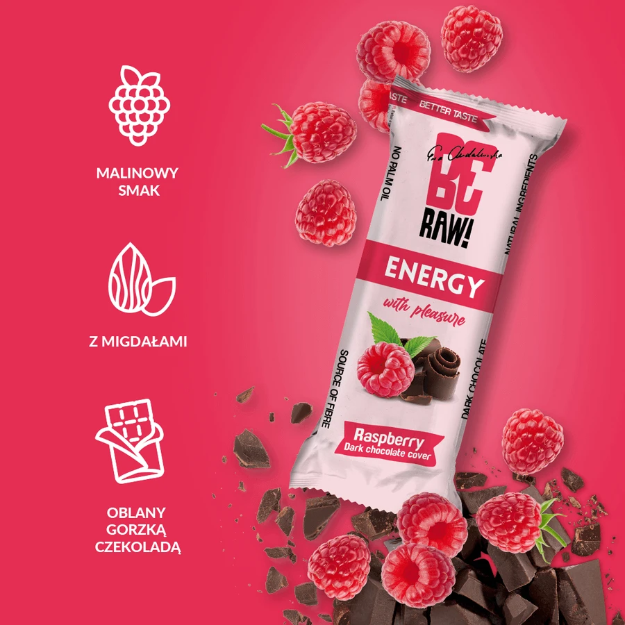 Батончик BeRAW! Energy Raspberry, енергетичний, 40 г: ціни та характеристики