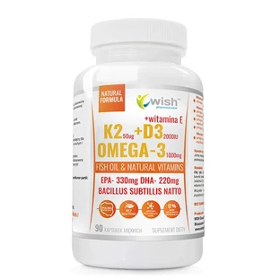 Wish K2 50 мкг +D3 2000 МЕ+ Омега-3 1000 мг + витамин Е, 90 микрокапсул