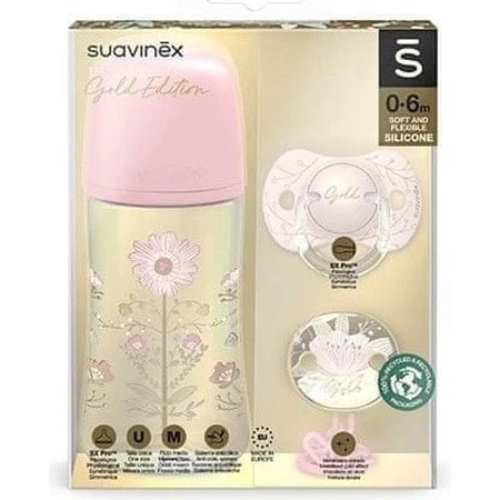 Suavinex Gold Set Pacifier Clip Gold Blue 1×1 набор, пустышка и клипса: цены и характеристики