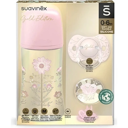 Suavinex Gold Set Pacifier Clip Gold Blue 1×1 набор, пустышка и клипса: цены и характеристики