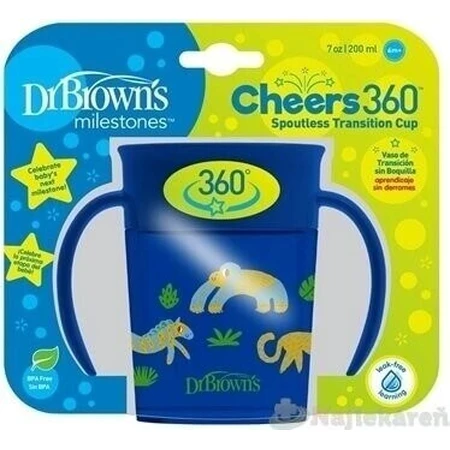 DR.BROWNS Кружка Cheers 360° JUNGLE 6M+ голубая 1×200 мл, питье без капель и проливов: цены и характеристики