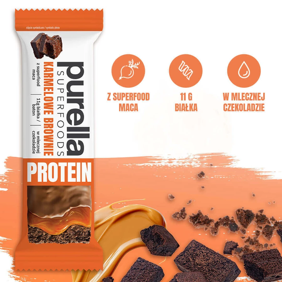 Purella Superfoods Протеїн, протеїновий батончик, карамельний брауні, 45 г: ціни та характеристики