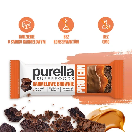 Purella Superfoods Протеїн, протеїновий батончик, карамельний брауні, 45 г: ціни та характеристики