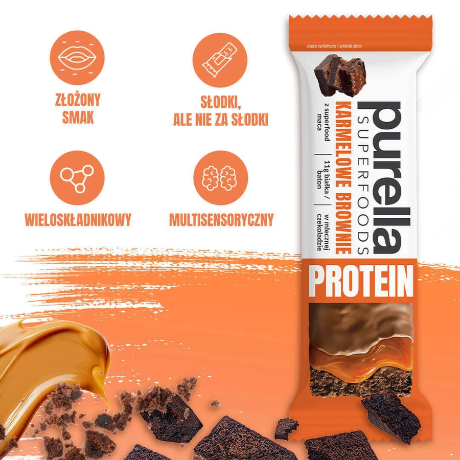 Purella Superfoods Протеїн, протеїновий батончик, карамельний брауні, 45 г: ціни та характеристики