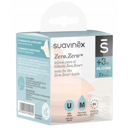 Suavinex Zero Zero, соска для пляшечки, силіконова, проти кольок, низький потік, розмір M, від 3 місяців, 2 шт.: ціни та характеристики