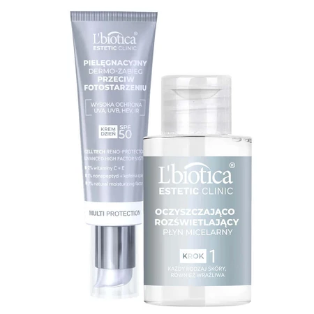 L'Biotica Estetic Clinic Мультизахист, антивіковий догляд, SPF 50, 35 мл + очищувальний та освітлювальний міцелярний лосьйон, 50 мл безкоштовно: ціни та характеристики