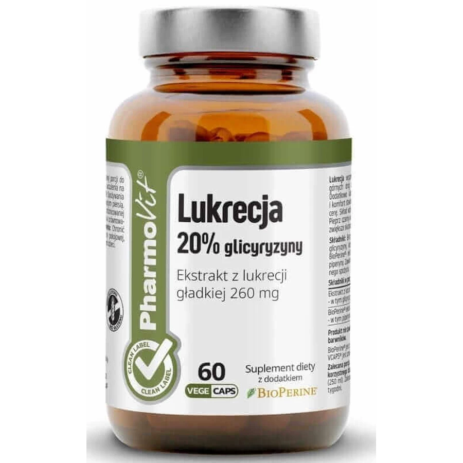 Солодка 20% гліциризин 260 мг (60 капс.) PharmoVit Clean Label: ціни та характеристики