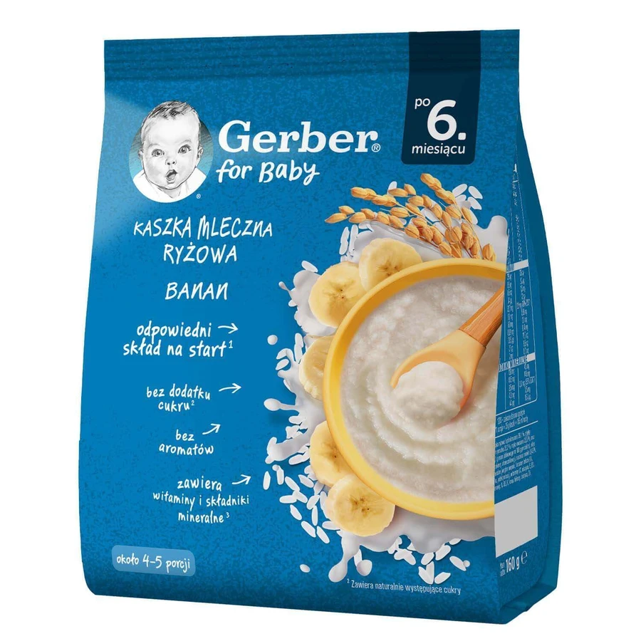 Рисовая каша Gerber, банан, молоко, после 6 месяцев, 160 г: цены и характеристики