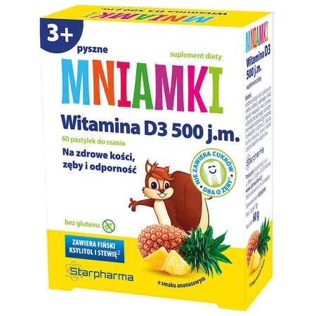 Mniamki Вітамін D3 500 МО, від 3 років, зі смаком ананасу, 60 пастилок + безкоштовний буклет "Аміга: ціни та характеристики