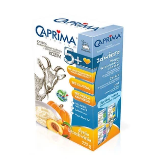 Caprima Premium Каша кукурузно-рисовая с пенным козьим молоком, тыквой и персиком, без глютена, после 5 месяцев, 225 г КОРОТКИЙ ДЕНЬ