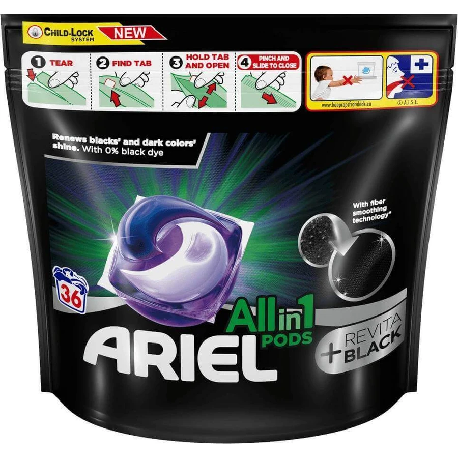 Ariel All-in-1 PODS Revita черный, гелевые капсулы для стирки, 36 стирок 1×36шт, гелевые капсулы для стирки: цены и характеристики