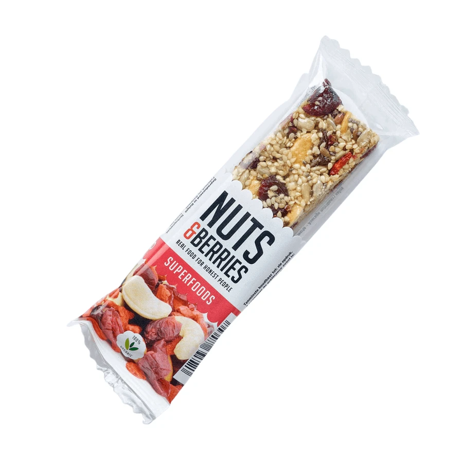 Хрусткий батончик Organic Superfoods з горіхами, фізалісом та годжі, 40 г, Nutsandberries: ціни та характеристики