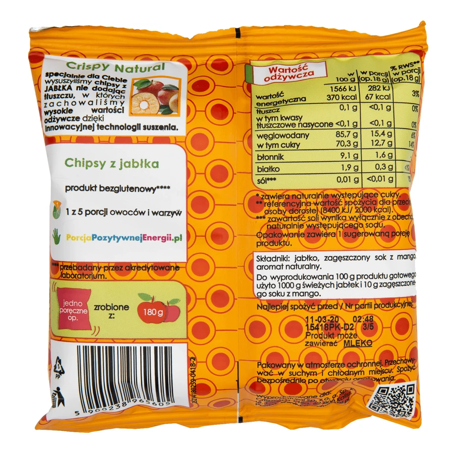 Crispy Natural Crisps, сушені яблучні чіпси зі смаком манго, 18 г: ціни та характеристики