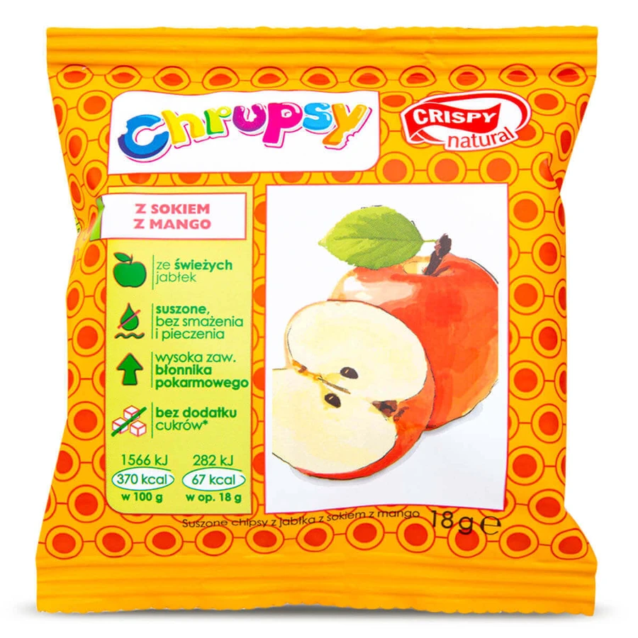 Crispy Natural Crisps, сушені яблучні чіпси зі смаком манго, 18 г: ціни та характеристики