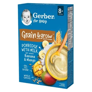 Сухая молочная овсяно-пшеничная каша Gerber Grain & Grow Banana & Mangо, без сахара, после 8 месяцев, 200 г