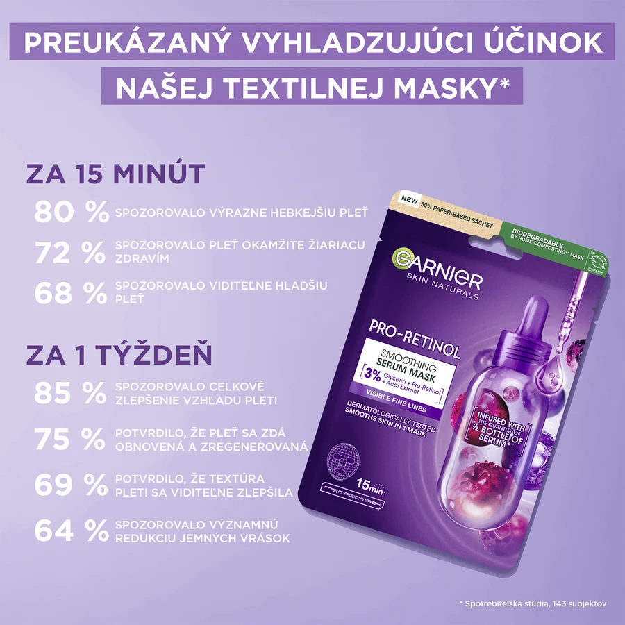 Garnier Skin Naturals Про-ретинолова розгладжуюча текстильна маска з сироваткою 22 г: ціни та характеристики