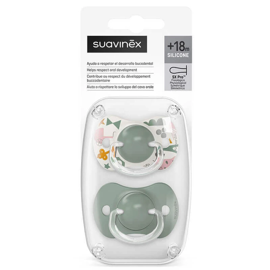 Suavinex A walk in park SX Pro, физиологический манекен, силикон, оливково-зеленый, от 18 месяцев, 2 шт.: цены и характеристики