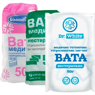Вата медицинская гигроскопическая нестерильна зигзаг, 50 г