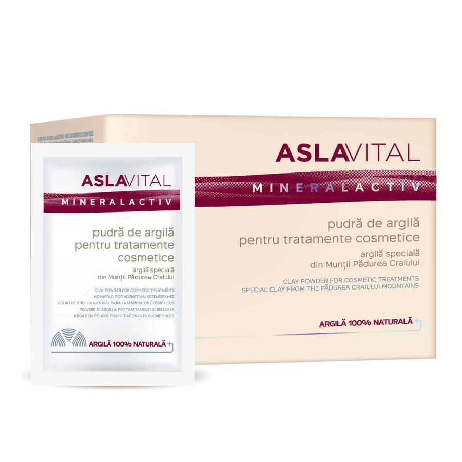Глиняный порошок для косметических процедур Aslavital Mineralactiv, 10 пакетиков x 20 г, Farmec: цены и характеристики
