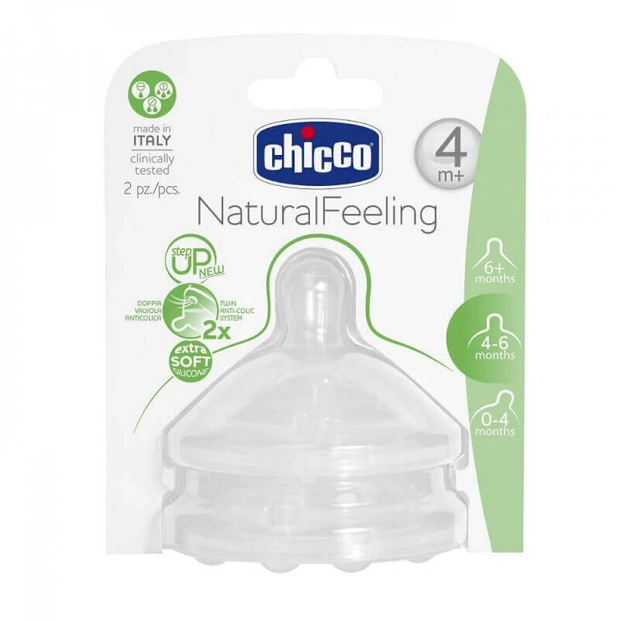 Силіконова соска Natural Felling з регульованим потоком 2 шт, 4 місяці+, Chicco: ціни та характеристики