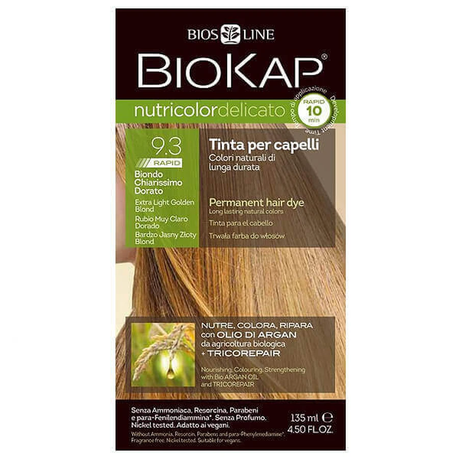 Biokap Nutricolor Delicato Rapid, краска для волос, 9.3 очень светлый золотистый блондин, 135 мл: цены и характеристики