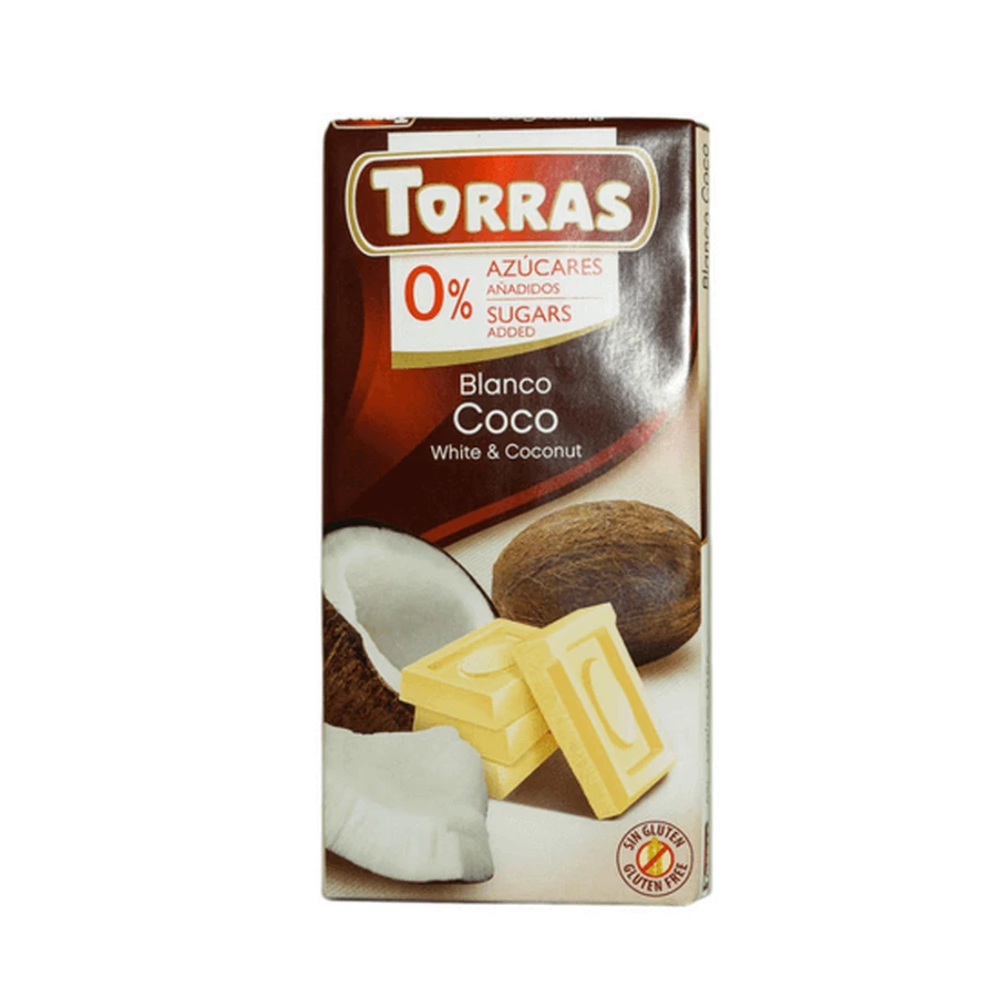 Шоколад білий з кокосовою стружкою та підсолоджувачем, 75 г, Torras: ціни та характеристики