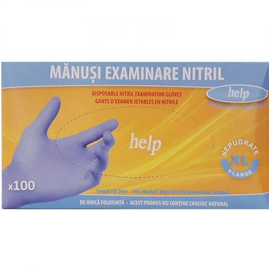 Нітрилові оглядові рукавички, неопудрені, розмір XL, 100 штук, Help: ціни та характеристики