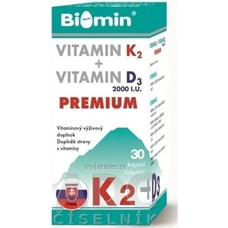 Biomin ВИТАМИН K2 D3 ПРЕМИУМ 2000 МЕД. 1х30 капс, пищевая добавка: цены и характеристики