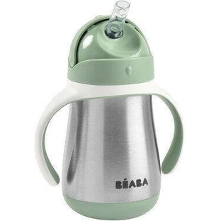 Термоізольована чашка Beaba з пером, нержавіюча сталь Sage Green 250 мл