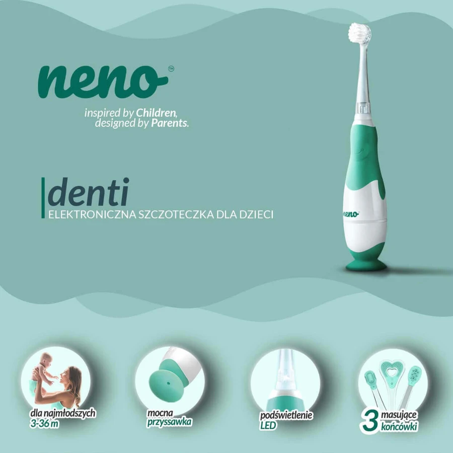 Neno Denti, дитяча електронна зубна щітка, м'ята, 3-36 місяців, 1 штука ДЕФЕКТ УПАКОВКИ: ціни та характеристики