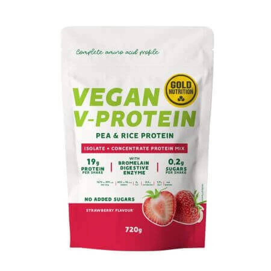 Вегетаріанський протеїновий порошок зі смаком полуниці V-Protein, 720 г, Gold Nutrition: ціни та характеристики