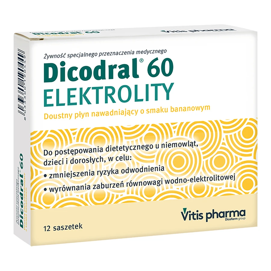 Dicodral 60 электролитов, со вкусом банана, 12 пакетиков: цены и характеристики