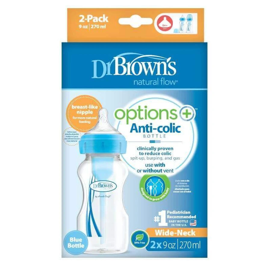 Опції+ синій Опції+ пляшка з широким горлом, 270 мл, 2 шт, Dr Browns: ціни та характеристики